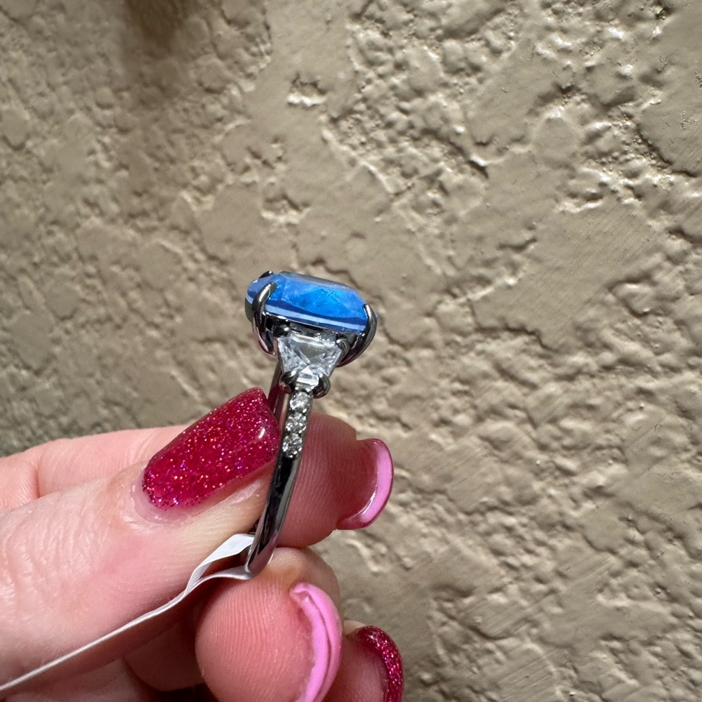 Bomb Party Blue Quartz Hematite Ring, size 9 - Picture 2 of 6